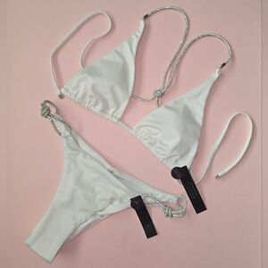 Victoria's Secret White Bikini with Silver Shine Ropes XXL S Top L Xs Itsy NWT